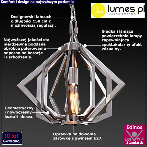 Srebrna lampa wisząca EX395-Modex nad stół