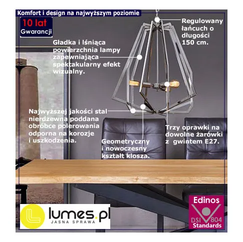 Geometryczna lampa wisząca EX397-Sovi na regulowanym łańcuchu