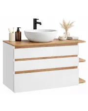 Wisząca szafka pod umywalkę nablatową z szufladami - Elekta 3X Biały połysk w sklepie Edinos.pl