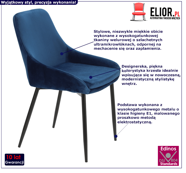 Niebieskie krzesło welurowe Anaki - glamour