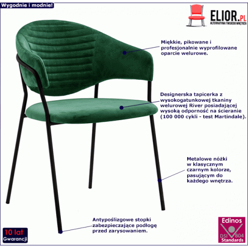 Zielone welurowe krzesło z podłokietnikami Nemo 2X