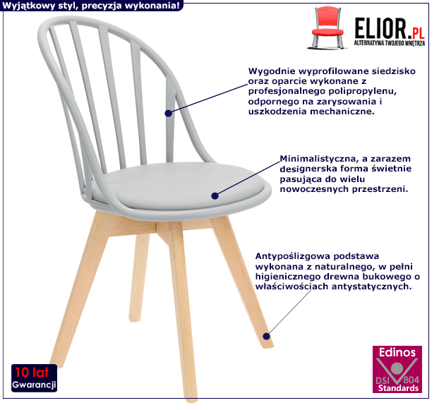 Wygodne krzesło patyczak Terroni 2X - szare