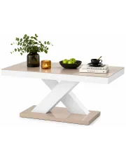 Nowoczesny rozkładany ławostół beżowo-biały połysk - Starki 3X w sklepie Edinos.pl