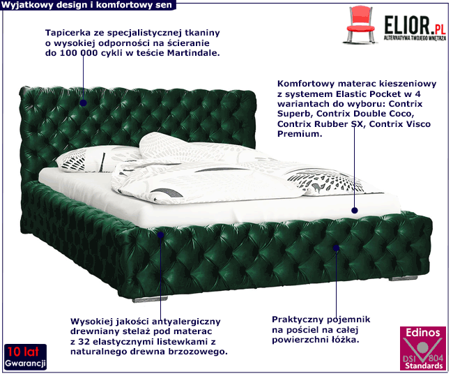Pikowane łóżko z drewnianym stelażem 180x200 Albert 2X