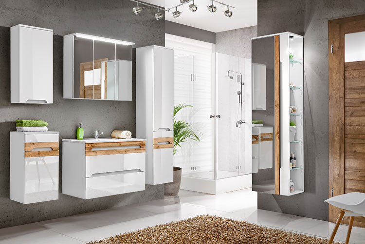 Komplet szafek łazienkowych w stylu skandynawskim Marbella Biały
