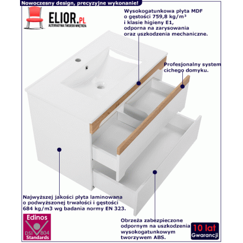 Wnętrze szafki łazienkowej pod umywalkę Marbella 4X 80 cm