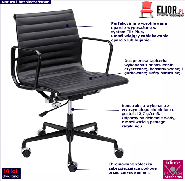 Czarny skórzany fotel obrotowy do biura Lincoln 2X