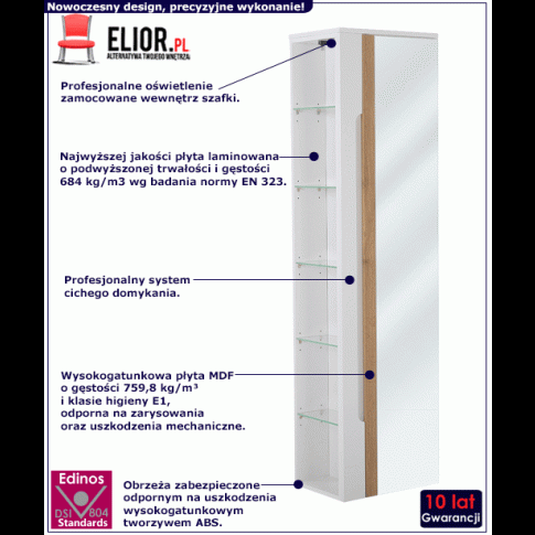 Pionowa wisząca szafka łazienkowa z lustrem Marbella 6X Biały