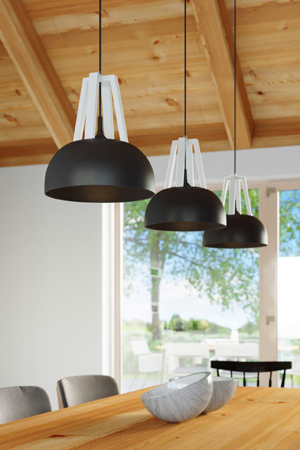 Czarna loftowa lampa wisząca z elementami drewnianymi EX516-Casko