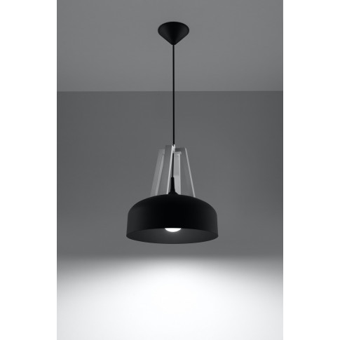 Loftowa lampa wisząca EX516-Casko z okrągłym kloszem i elementami drewnianymi