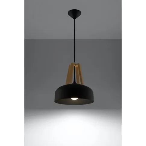 Czarna lampa wisząca loft EX516-Casko z elementami drewnianymi