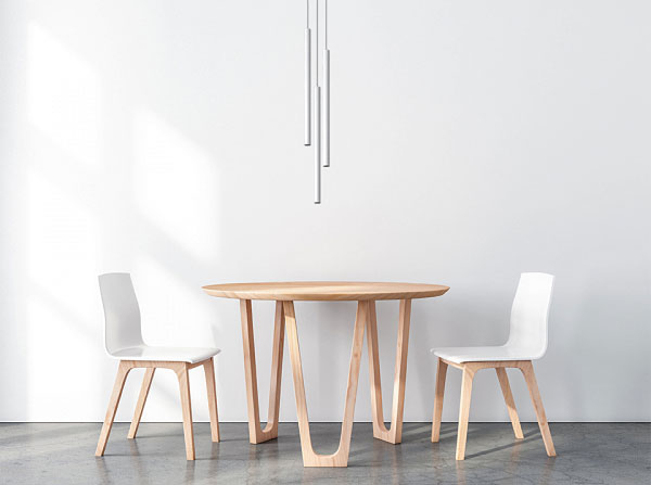 Biała minimalistyczna lampa wisząca z trzema podłużnymi kloszami L800-Verino