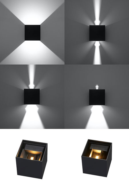Czarny kwadratowy kinkiet LED EX532-Luco z regulacją strumienia światła