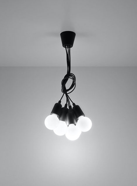 Czarna lampa wisząca EX543-Diegi z 5 zwisami w stylu loftowym