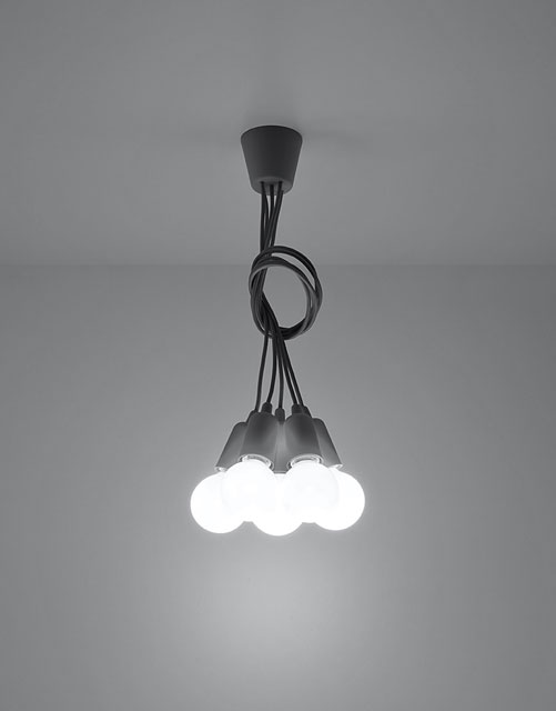 Szara lampa wisząca loftowa EX543-Diegi z regulowanymi zwisami