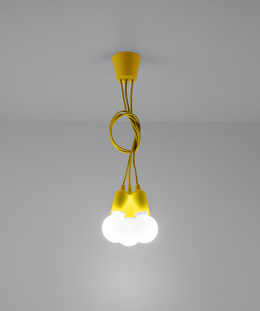 Żółta lampa wisząca EX542-Diegi w stylu loftowym z trzema zwisami