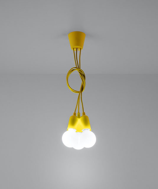 Żółta lampa wisząca I244-Mirano w stylu loftowym z trzema zwisami