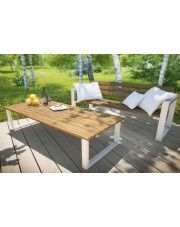 Metalowy stół na taras z drewnianym blatem 180x75x76 Norin 3Z - 9 kolorów  w sklepie Edinos.pl