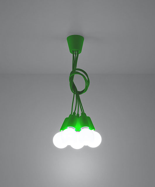 Zielona lampa wisząca EX543-Diegi z pięcioma regulowanymi zwisami