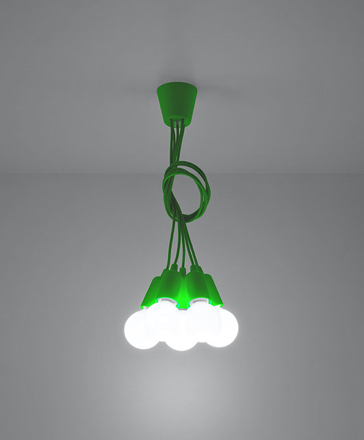 Zielona lampa wisząca EX543-Elris z pięcioma regulowanymi zwisami