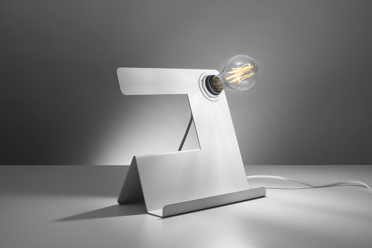 Biała futurystyczna lampka stołowa EX562-Inclino w stylu loftowym