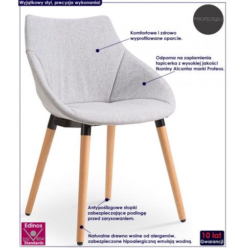 Fotografia Skandynawskie krzesło tapicerowane Errol - popielate z kategorii Krzesła wg koloru/stylu