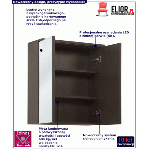 Wnętrze szafki łazienkowej Marbela 7X Grafit 60 cm 