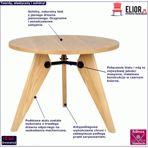 Drewniany okrągły stół do salonu Jupito 3X jasny