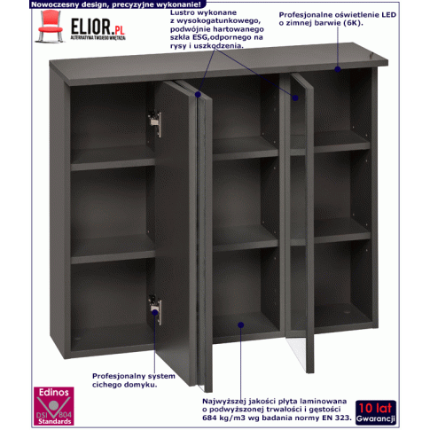 Szafka lazienkowa z lustrem Marbella 7X Grafit 80 cm