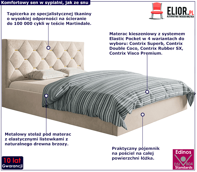 Tapicerowane łóżko z metalowym stelażem 120x200 Noble 3X