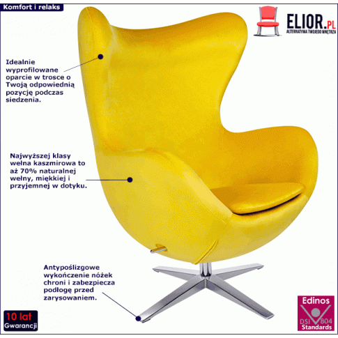 Żółty fotel w stylu glamour Eggi 2X
