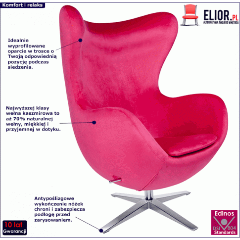 Welurowy fotel fuksja Eggi 2X