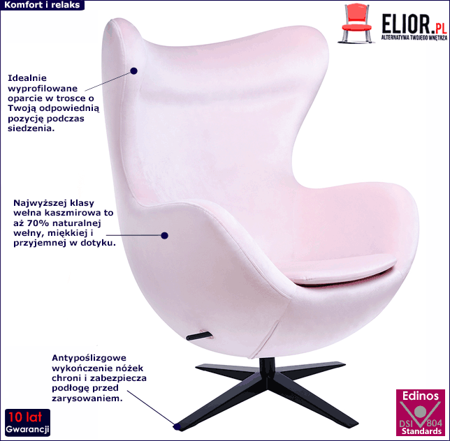 Tapicerowany fotel jasny róż Arha 3X