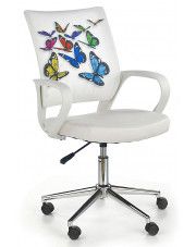 Obrotowy fotel młodzieżowy Ator - biały w motyle