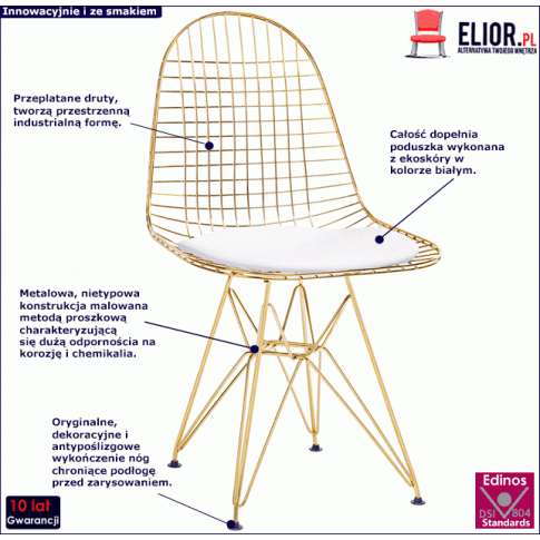 Złote metalowe krzesło do salonu Zuber 3X