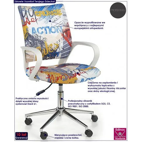 Fotografia Obrotowy fotel młodzieżowy Ledis - biały w graffiti z kategorii Fotele