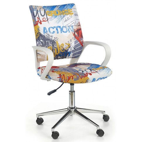 Zdjęcie produktu Obrotowy fotel młodzieżowy Ator - biały w graffiti.