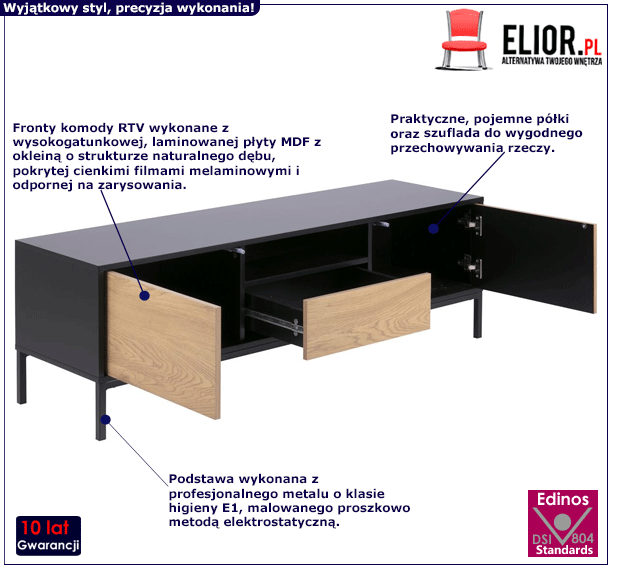 Loftowa komoda RTV Zoni - funkcjonalna