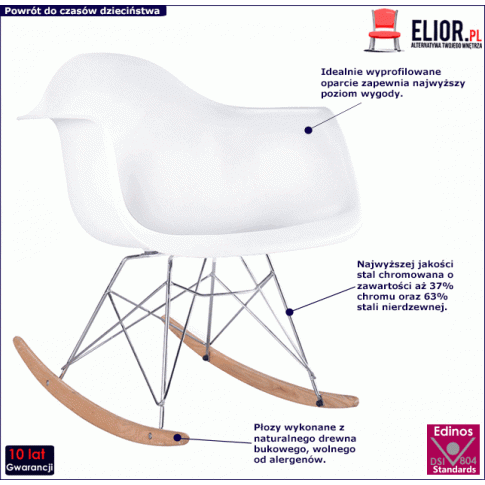 Biały fotel na bukowych płozach Lamario