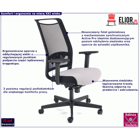 Popielaty fotel gabinetowy z regulowanymi podłokietnikami Romino