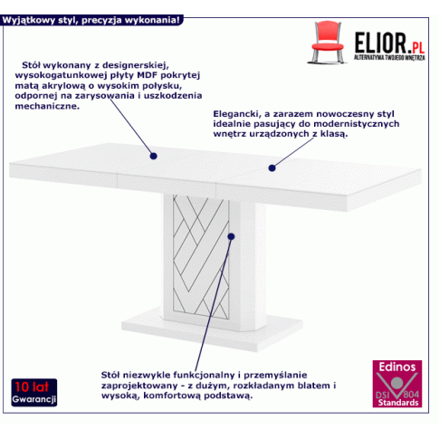 Rozkladany stół Erdon biały wysoki połysk