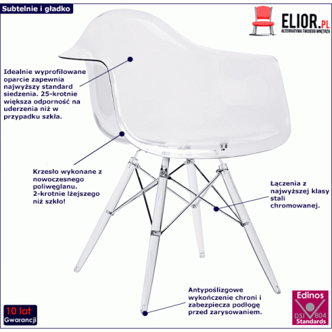 Bezbarwny fotel do jadalni i salonu Patrix