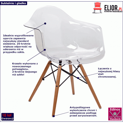 Bezbarwny fotel do jadalni i salonu Patrix 2X