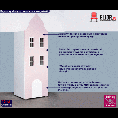 Różowa szafa domek dla dzieci Camino 3X