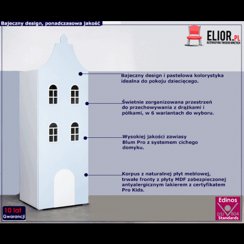 Błekitna szafa domek dla dzieci Camino 4X