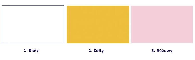 Trzy kolory frontów do wyboru: lawendowy, żółty i niebieski