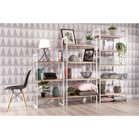 Wizualizacja aranżacji z wykorzystaniem białego regału loftowego Verdon