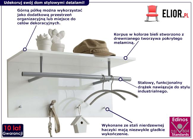 Produkt Biały wieszak wiszący z półką – Remel