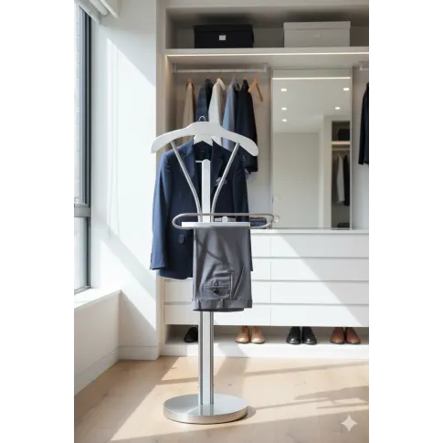 Biały wieszak na garnitur z półką   Gareno