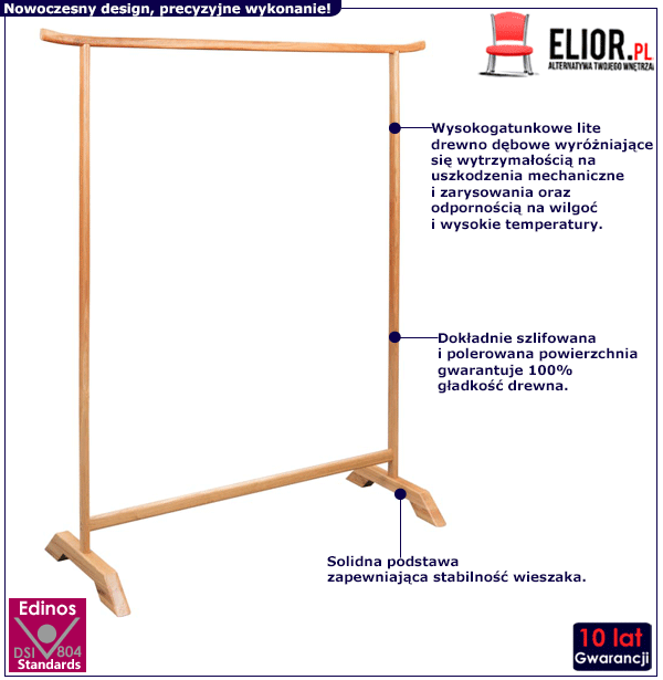 Minimalistyczny dębowy wieszak na ubrania Whiti 3X